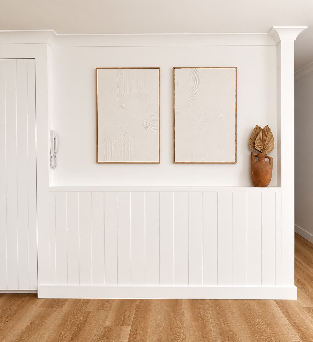 Bespoke VJ-panelled feature wall with built-in display niche, Penkivil St Bondi
